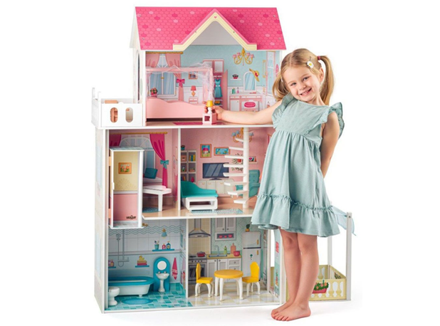 VELIKA DRVENA KUĆA ZA LUTKE S NAMJEŠTAJEM